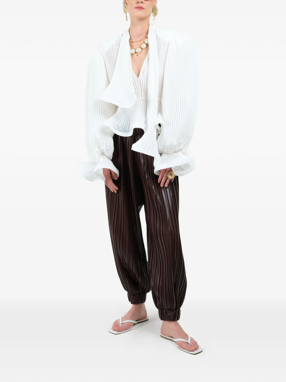 Rowen Rose Geplooide broek Bruin