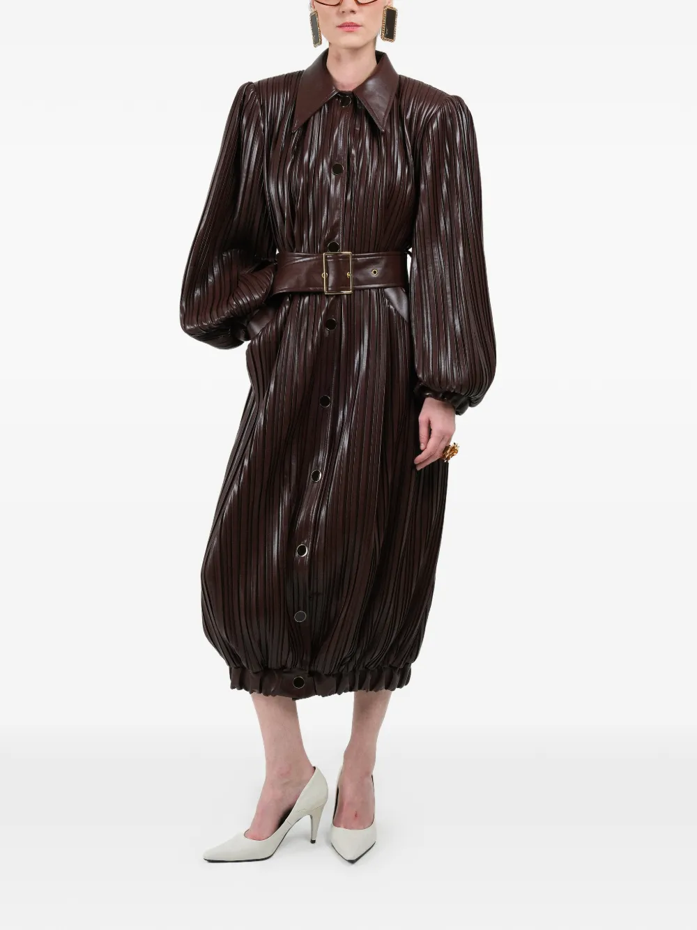 Rowen Rose pleated long bomber coat - Marrone