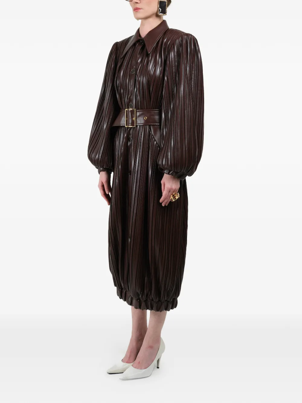  Rowen Rose Pleated Long Bomber Coat - Brown 
