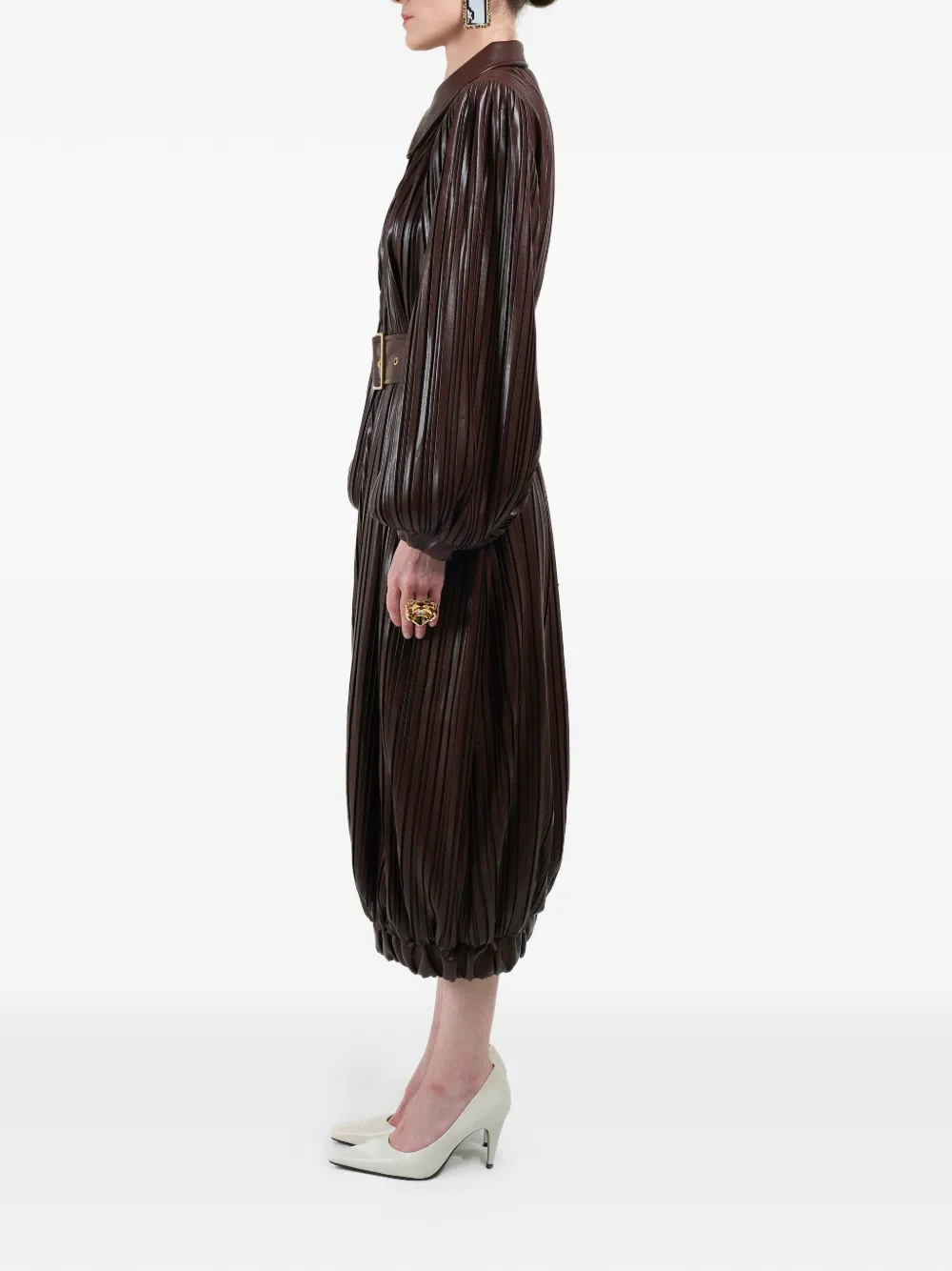  Rowen Rose Pleated Long Bomber Coat - Brown 