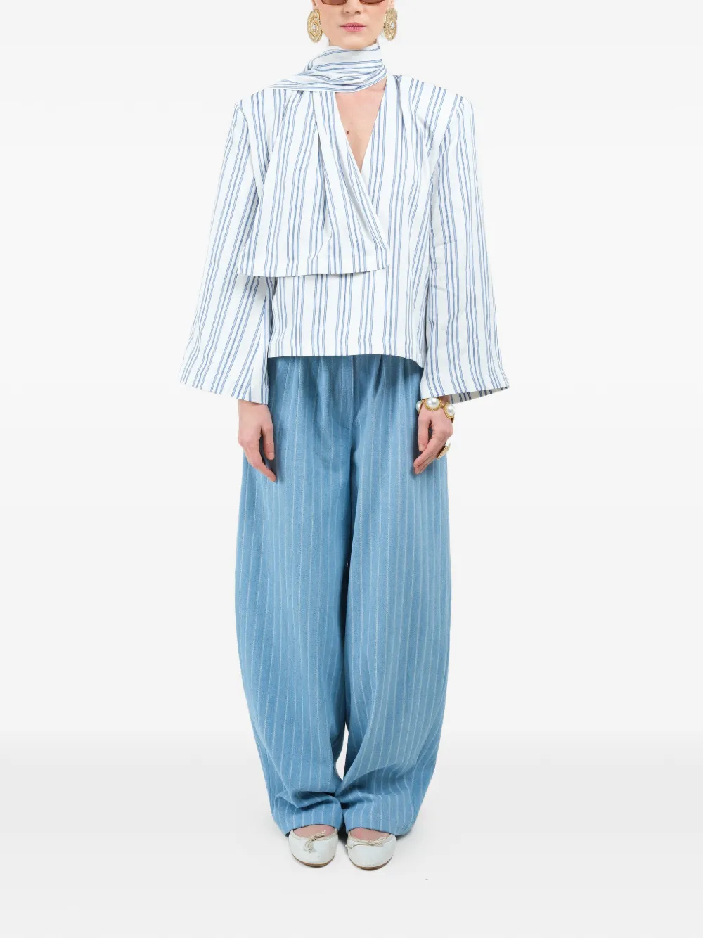  Rowen Rose Striped Scarf Shirt - White 