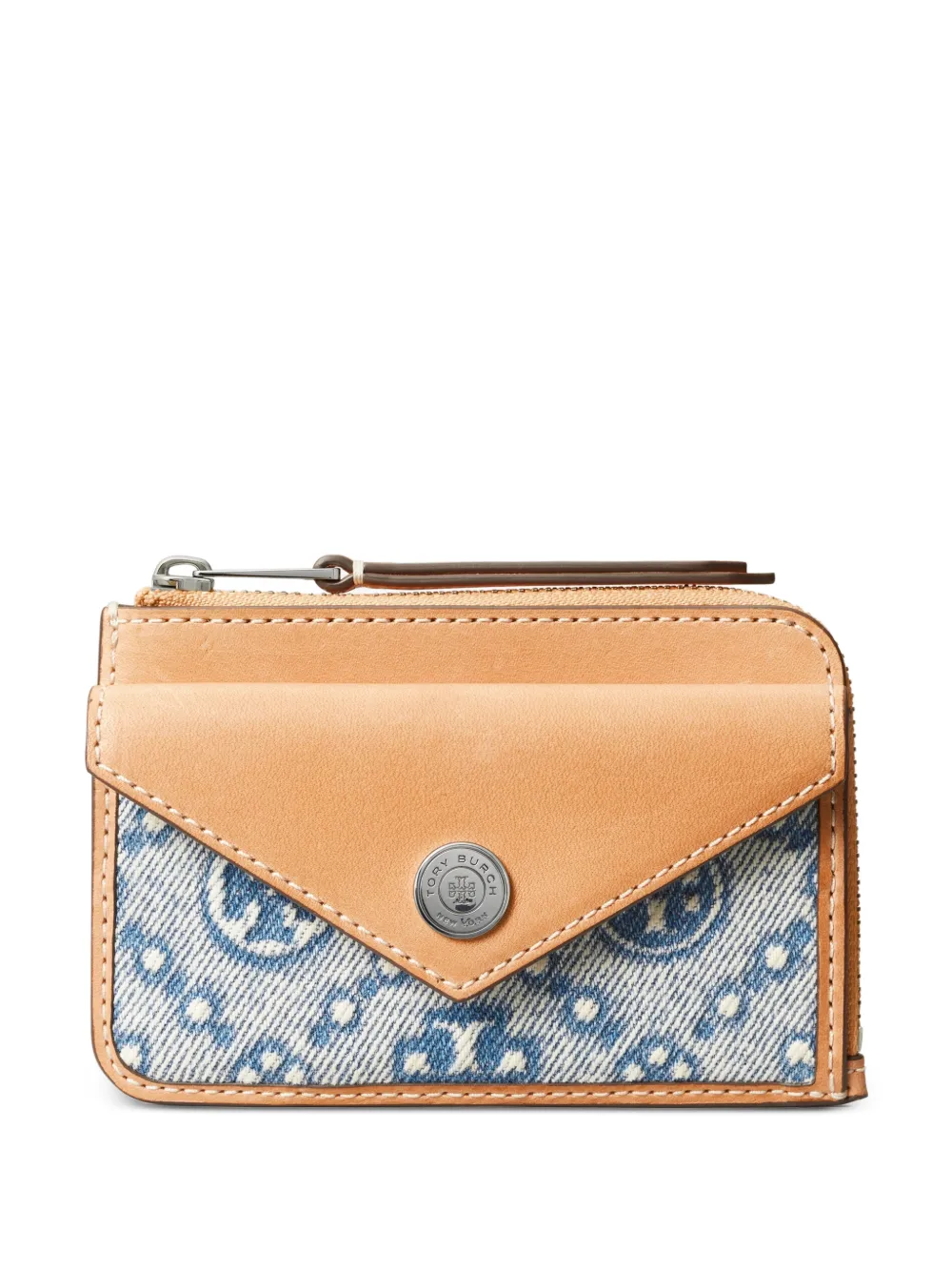 Tory Burch T-Monogram denim zip card case - Toni neutri