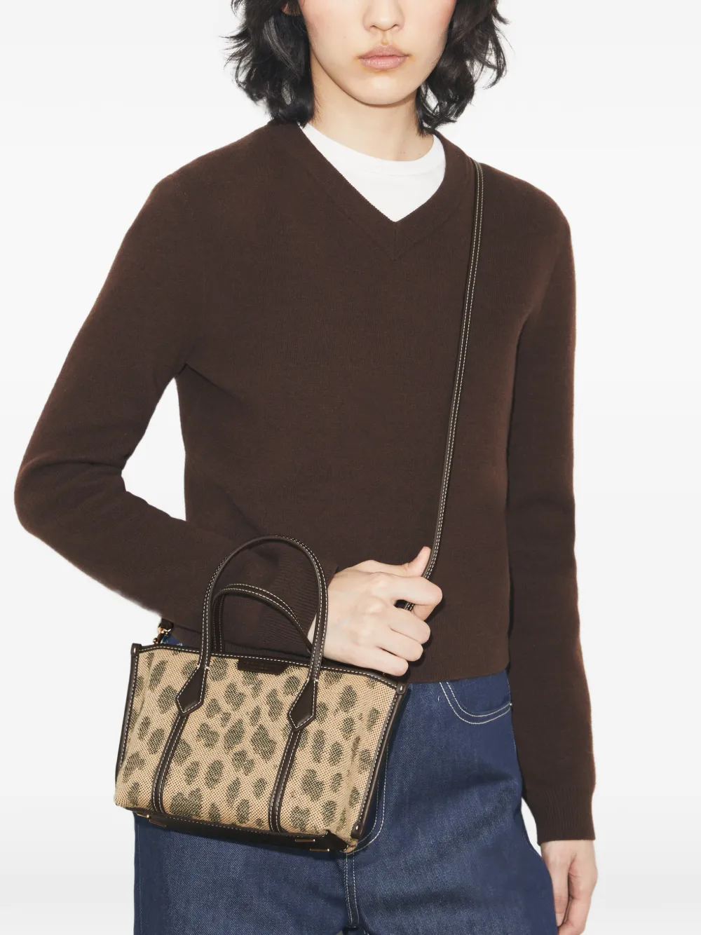  Tory Burch Mini Perry Canvas Tote - Brown 