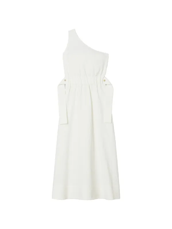 Tory Burch One-shoulder Belted Cotton Dress in White