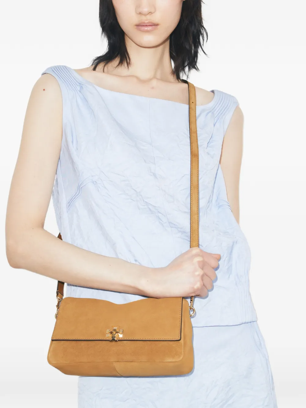  Tory Burch Small Charlie Suede Shoulder Bag - Neutrals 
