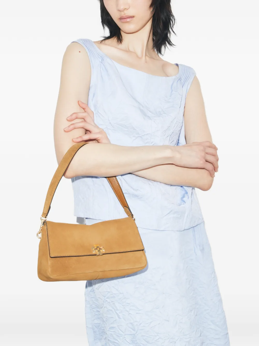  Tory Burch Small Charlie Suede Shoulder Bag - Neutrals 