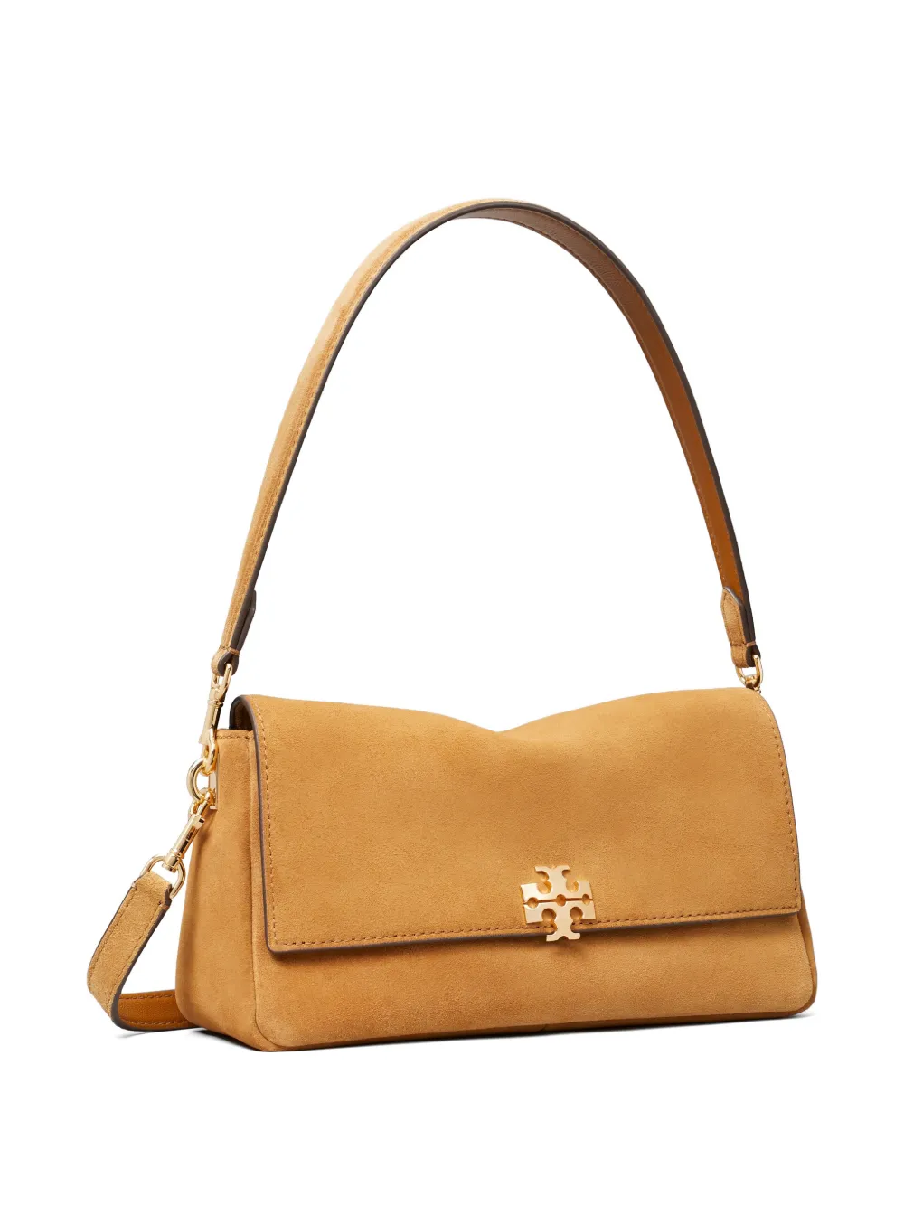Tory Burch Charlie kleine suède schoudertas Beige