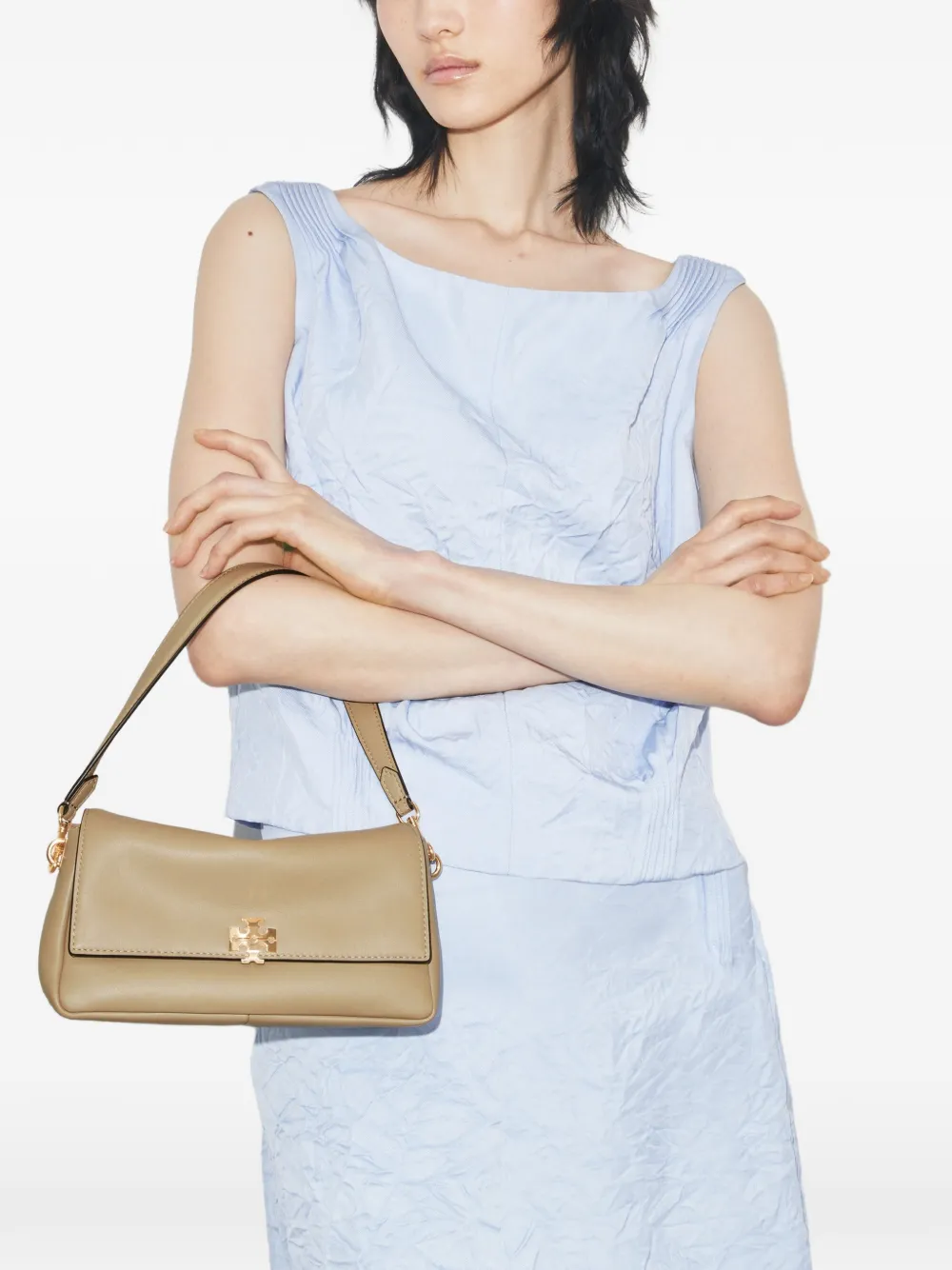 Tory Burch Kleine Charlie schoudertas met logoplakkaat Beige