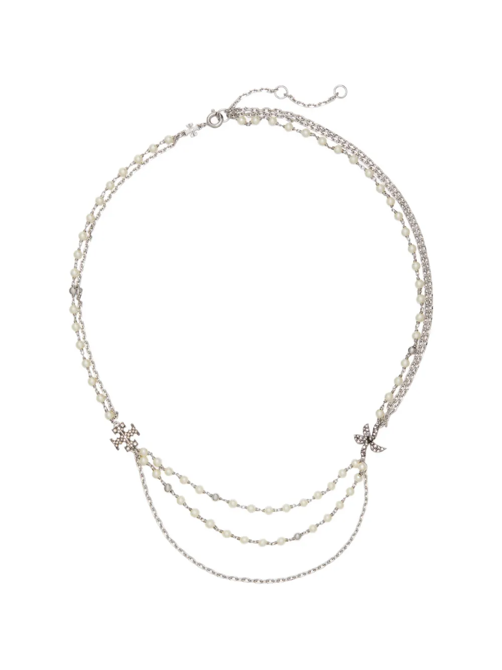 Tory Burch Moondance multi strand pearl necklace - Argento