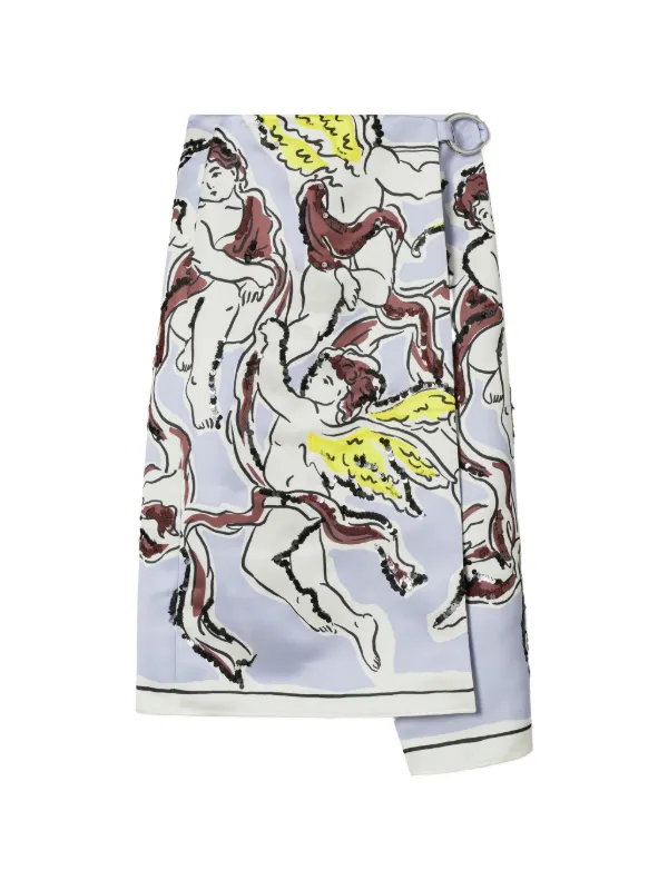 Tory Burch Printed Satin Skirt in Blue