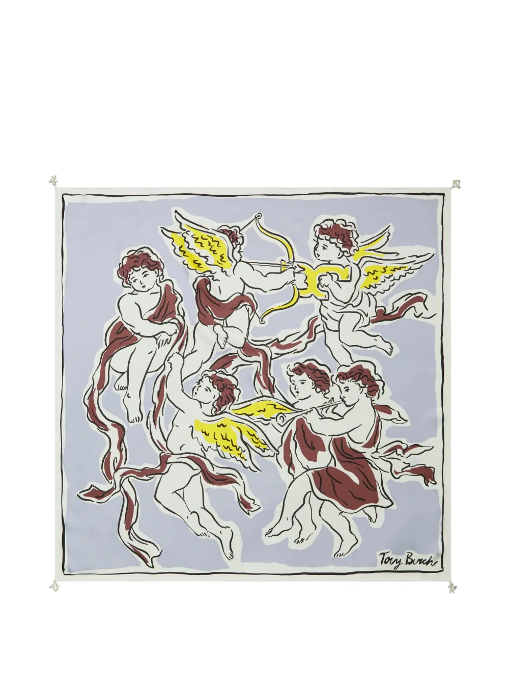 Tory Burch Cherubs silk square scarf - Grigio