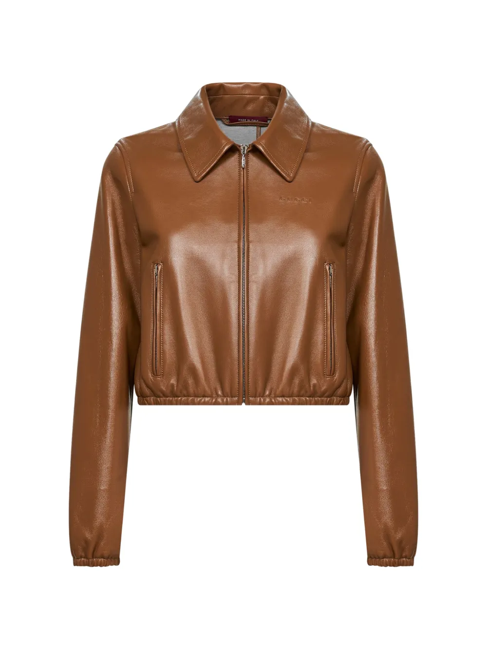 Gucci embossed-logo leather jacket - Braun