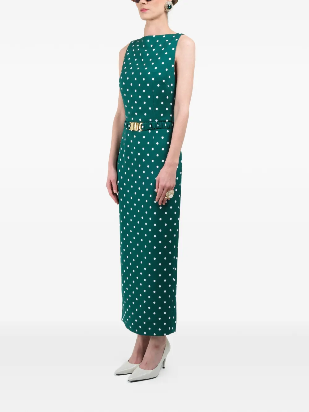 Polka-Dots Straight-Neckline Maxi Dress