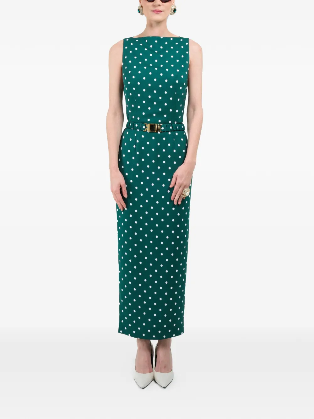 Polka-Dots Straight-Neckline Maxi Dress