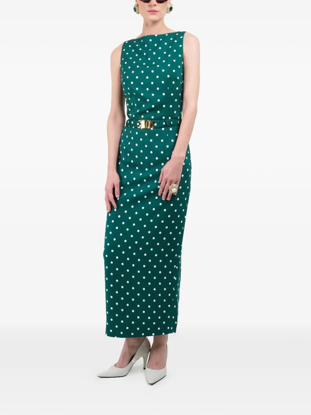 Polka-Dots Straight-Neckline Maxi Dress