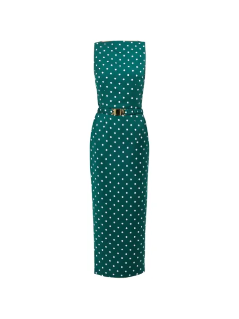 Rowen Rose polka-dots straight-neckline maxi dress