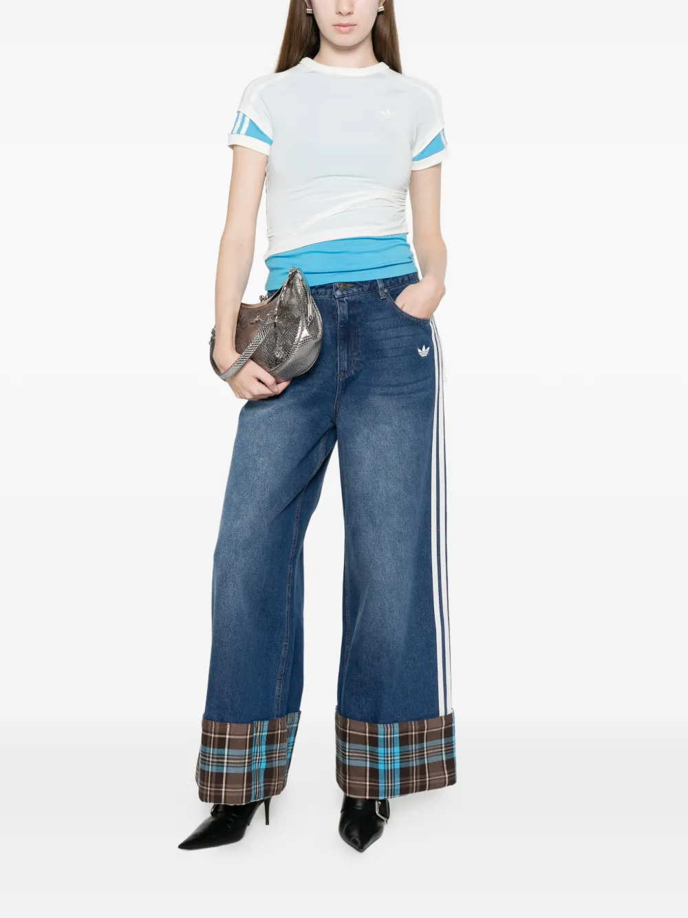  Adidas Side Stripe Check Cuffs Denim Trousers - Blue 