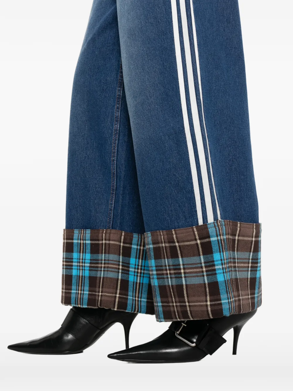 adidas Denim broek met geruite zijstreep Blauw