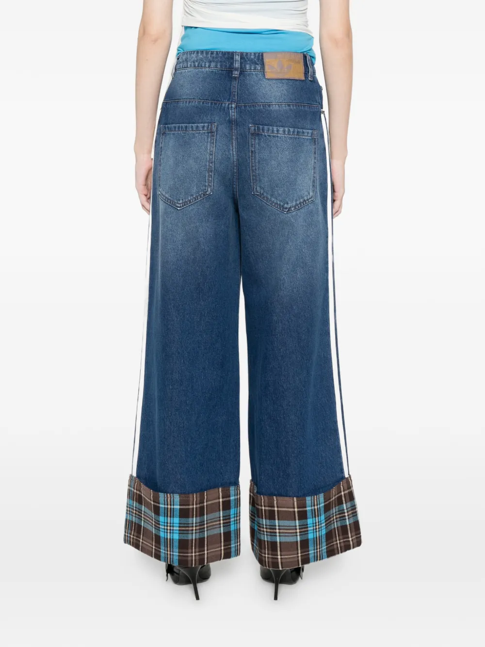 adidas Denim broek met geruite zijstreep Blauw