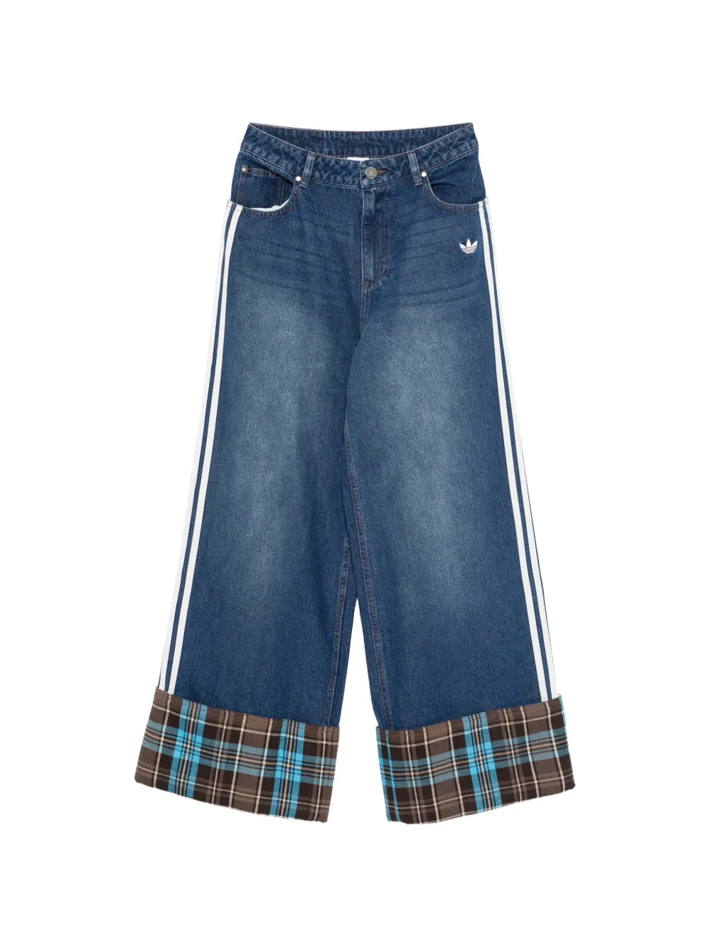 adidas side stripe check cuffs denim trousers - Blu