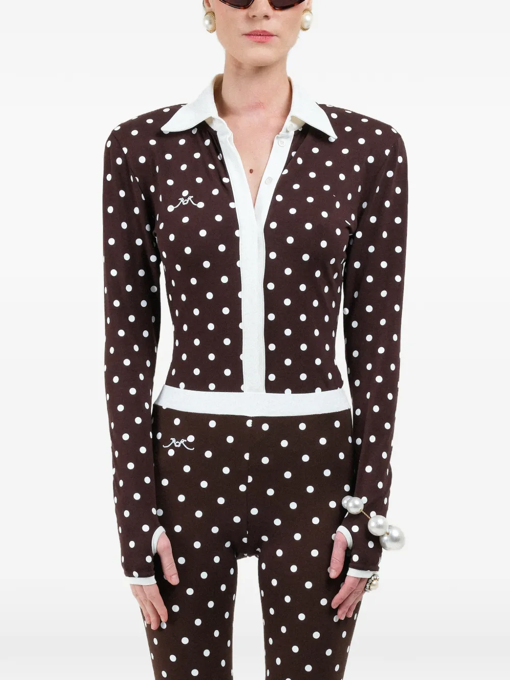 Rowen Rose polka-dots long-sleeves polo - Marrone