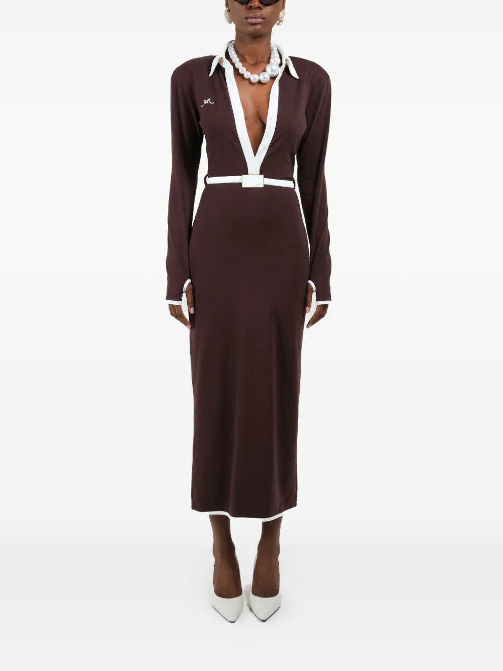 Rowen Rose long-sleeves V-neck maxi dress - Marrone