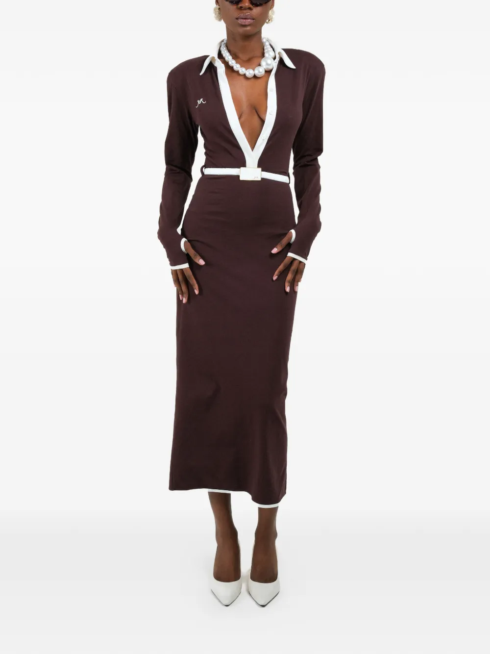  Rowen Rose Long-sleeves V-neck Maxi Dress - Brown 