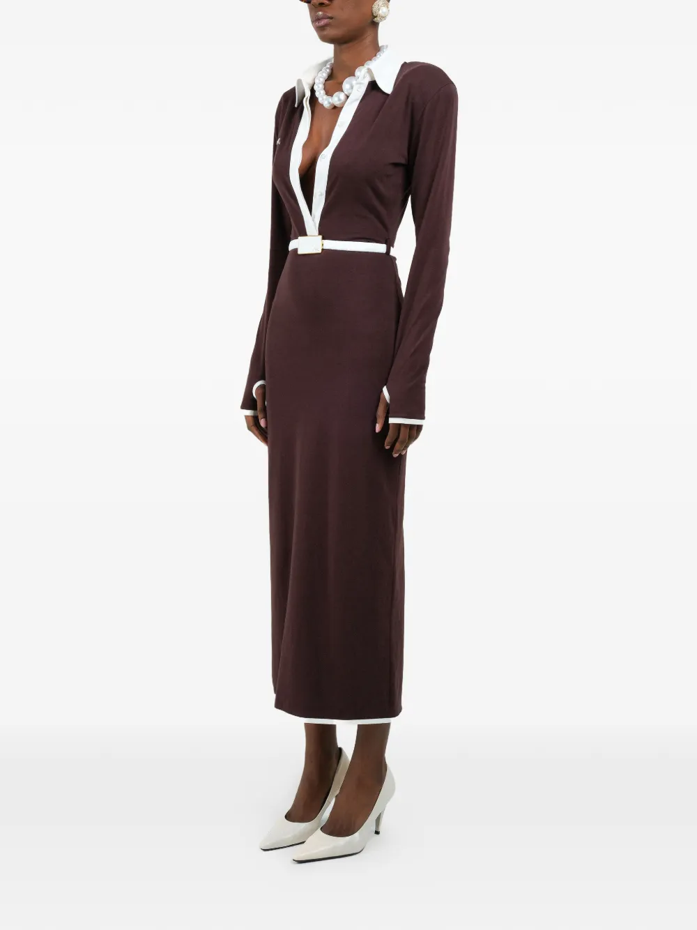 Rowen Rose Long-sleeves V-neck Maxi Dress - Brown 