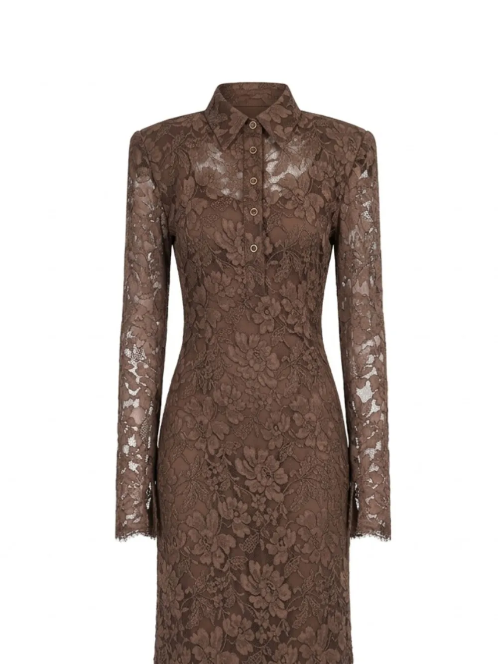Rowen Rose Maxi-jurk met V-hals en lange mouwen Bruin