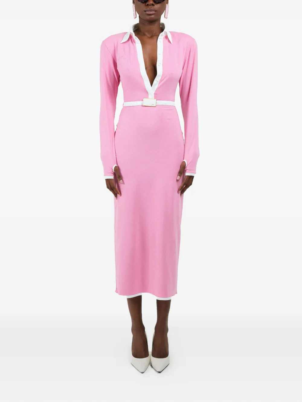 Rowen Rose long-sleeves maxi polo dress - Pink