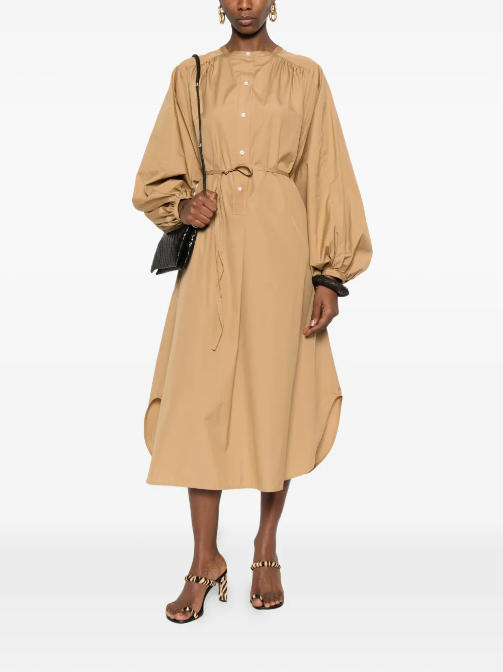 LouLou de Saison Midi-jurk met knoopsluiting en riem Beige
