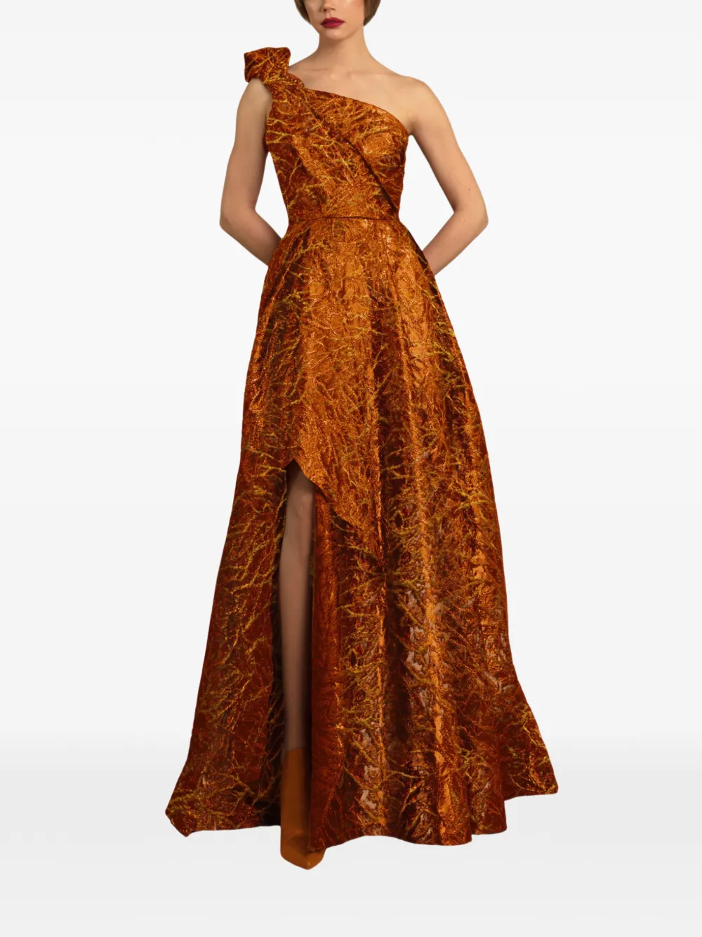 Gemy Maalouf Abito lungo monospalla con drappeggio - Arancione