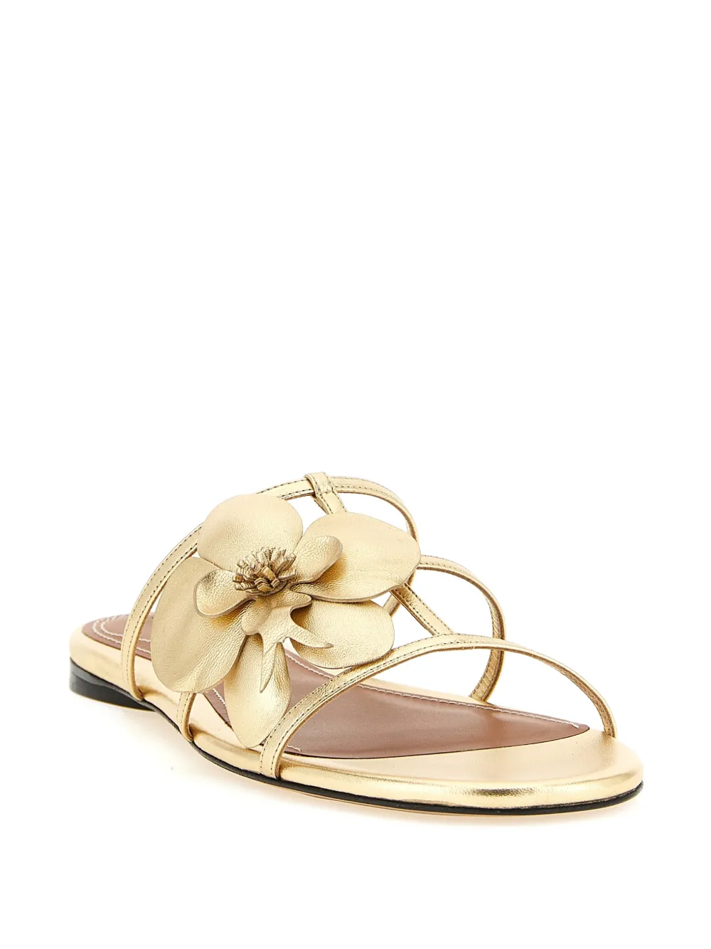  Zimmermann Laminated Leather Floral Slides - Gold 