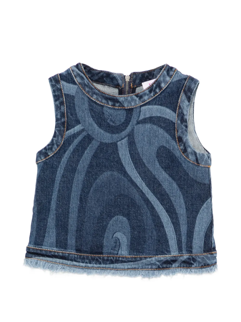 PUCCI Junior fringed print top - Blu