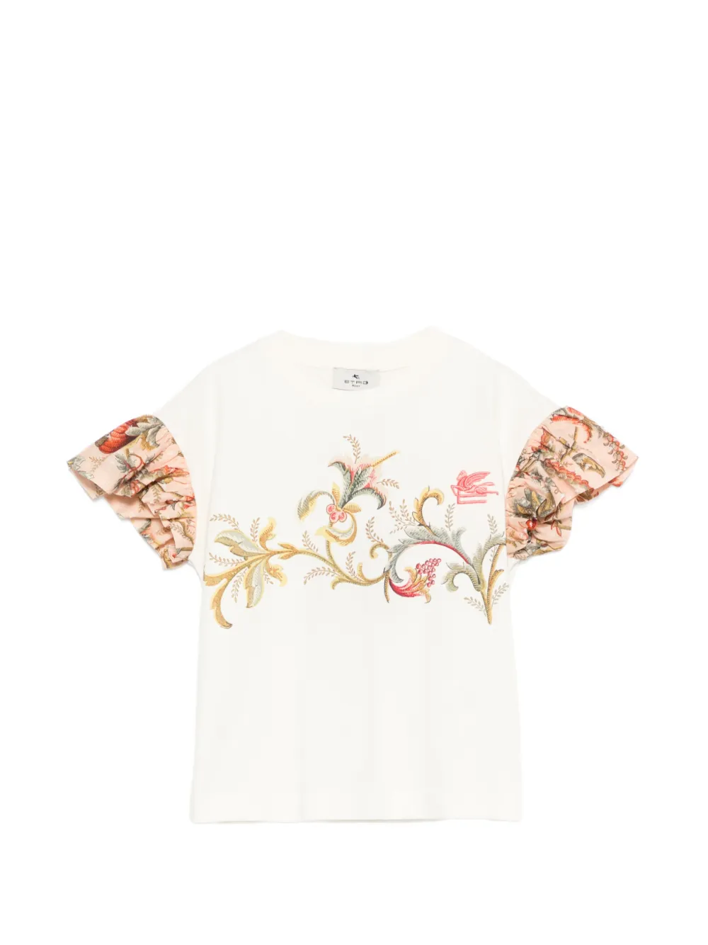 ETRO KIDS floral ruffled sleeve T-shirt - Toni neutri