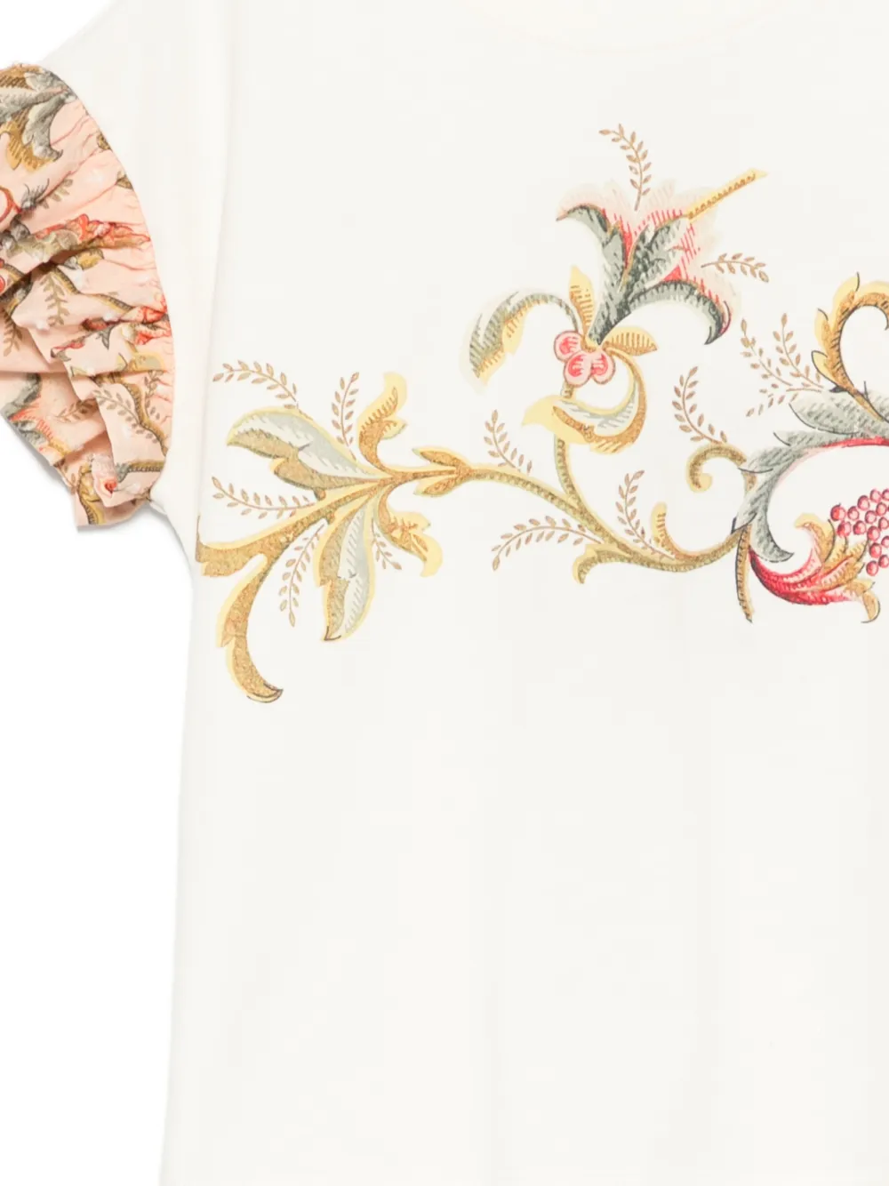  Etro Kids Floral Ruffled Sleeve T-shirt - Neutrals 
