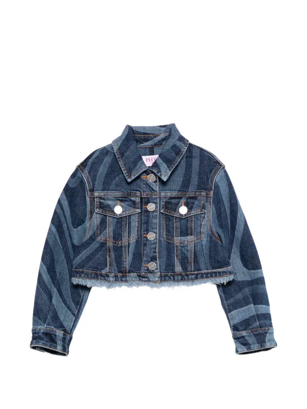 PUCCI Junior fringed patterned denim jacket - Blu