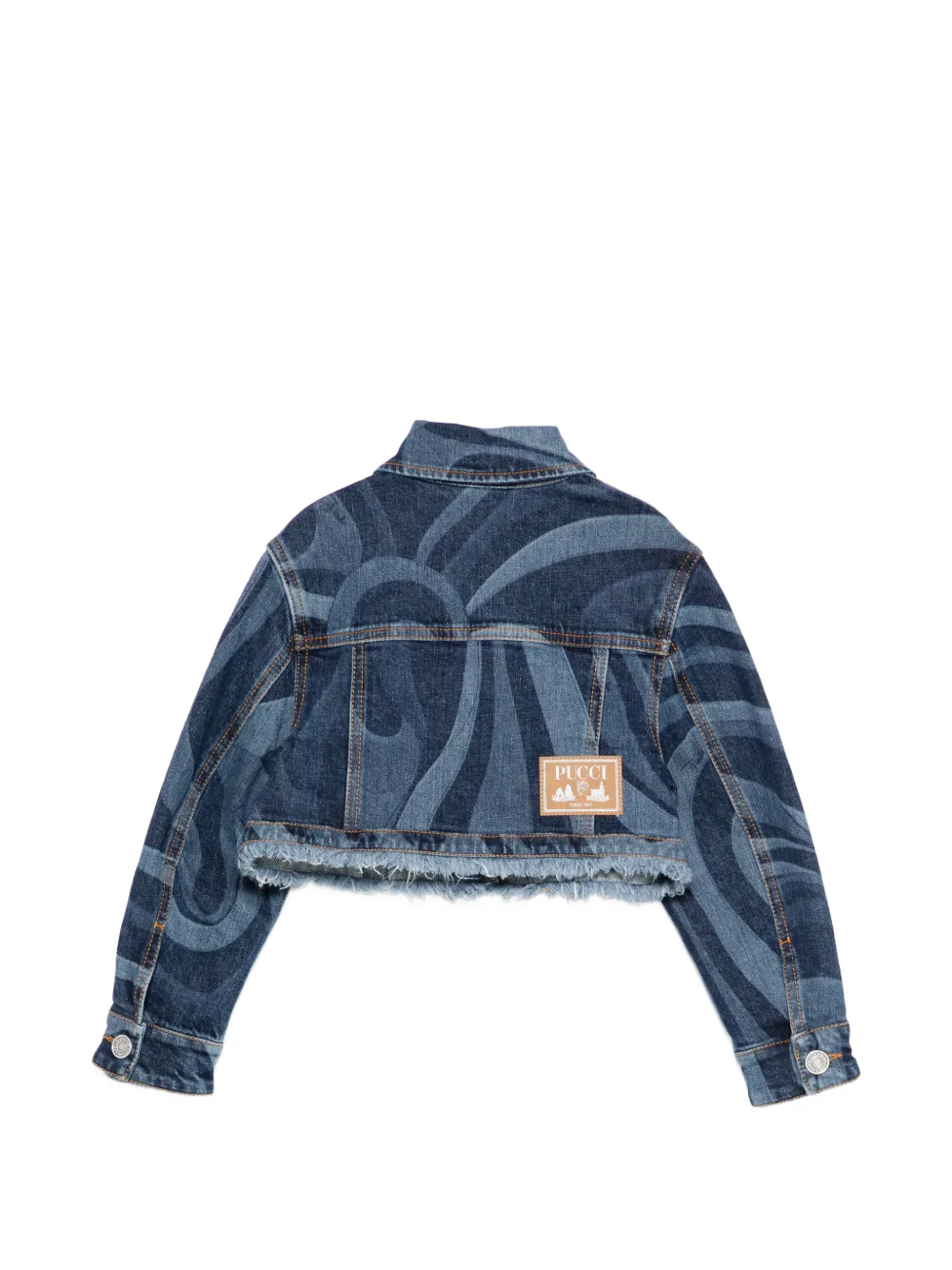  Pucci Junior Fringed Patterned Denim Jacket - Blue 