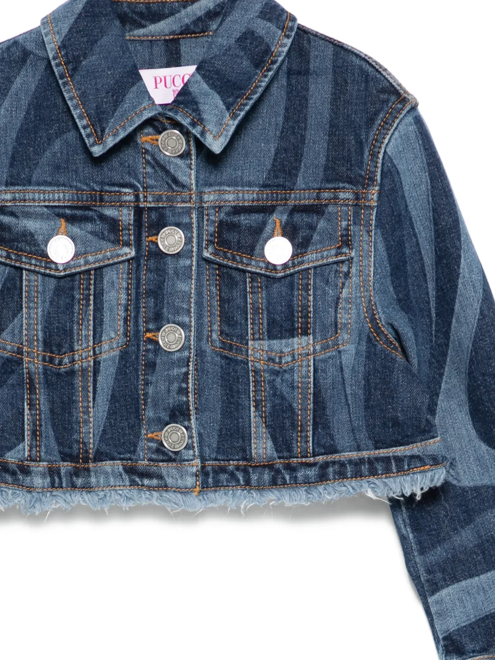  Pucci Junior Fringed Patterned Denim Jacket - Blue 