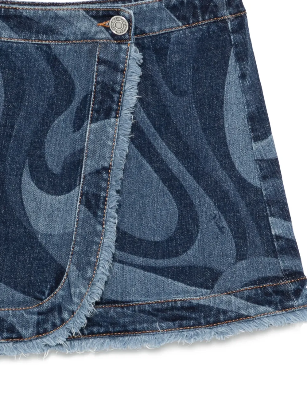 Frayed Swirl Denim Skirt