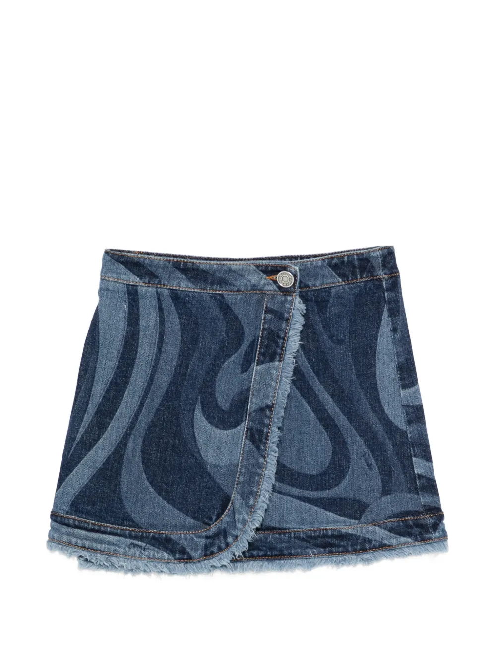 PUCCI Junior frayed swirl denim skirt - Blu