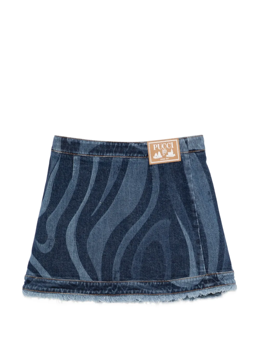 Frayed Swirl Denim Skirt