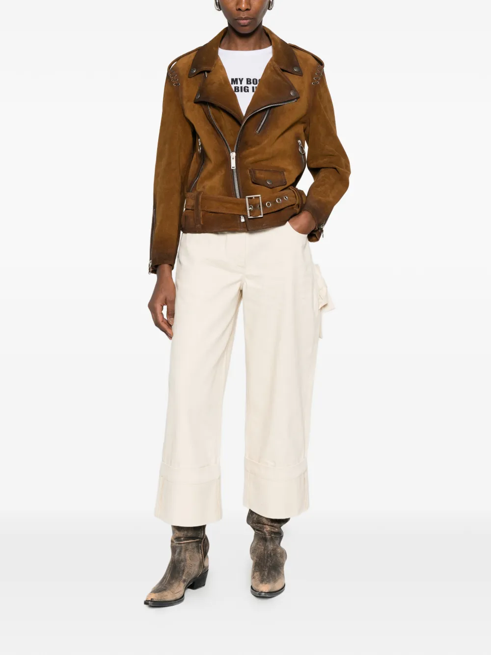  Golden Goose Studded Belted Jacket - Brown 