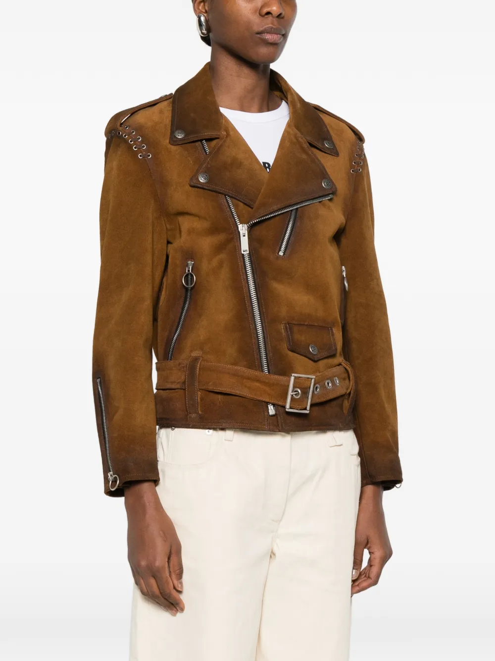  Golden Goose Studded Belted Jacket - Brown 