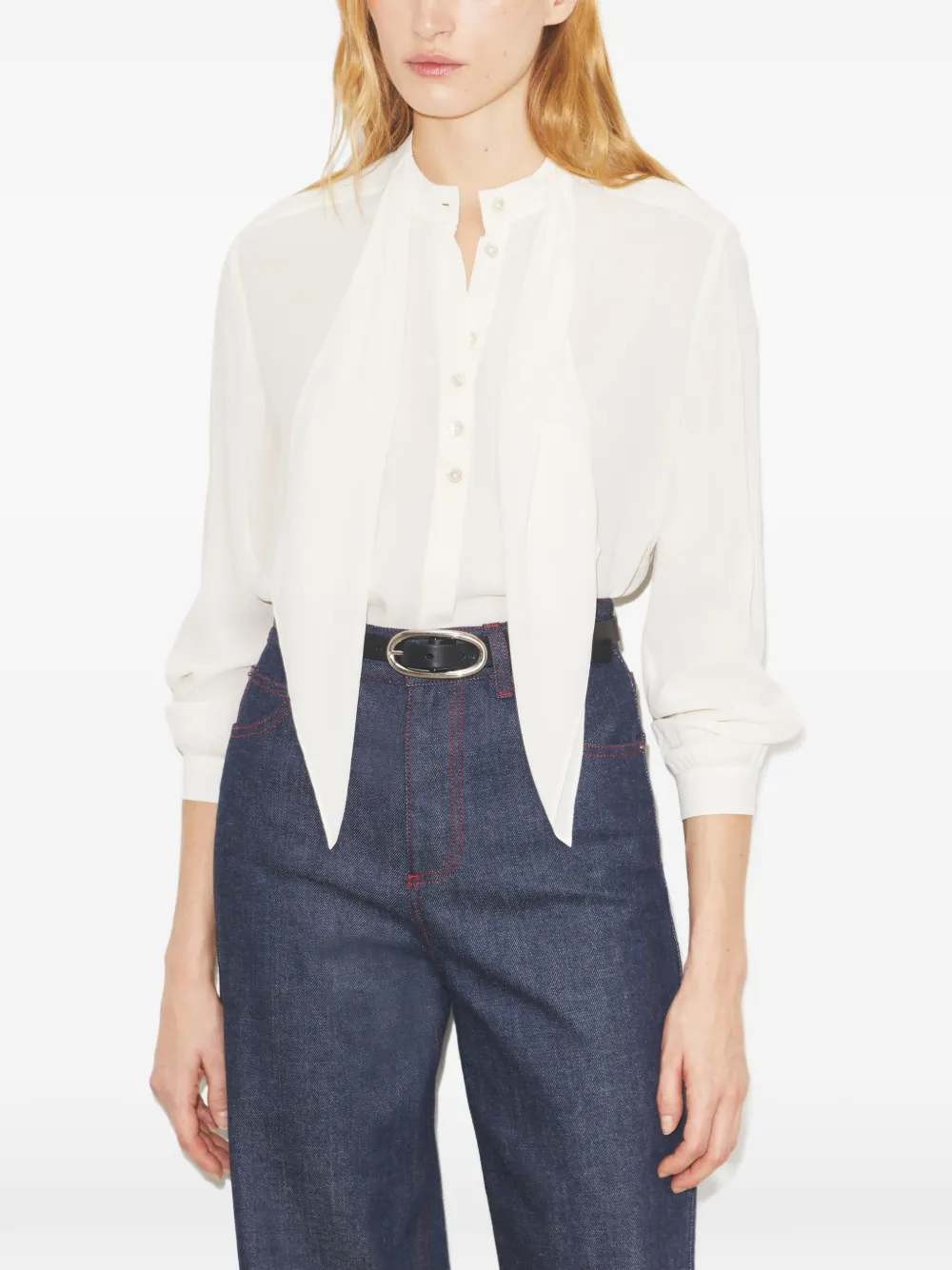 Tory Burch Georgette blouse met strik Beige