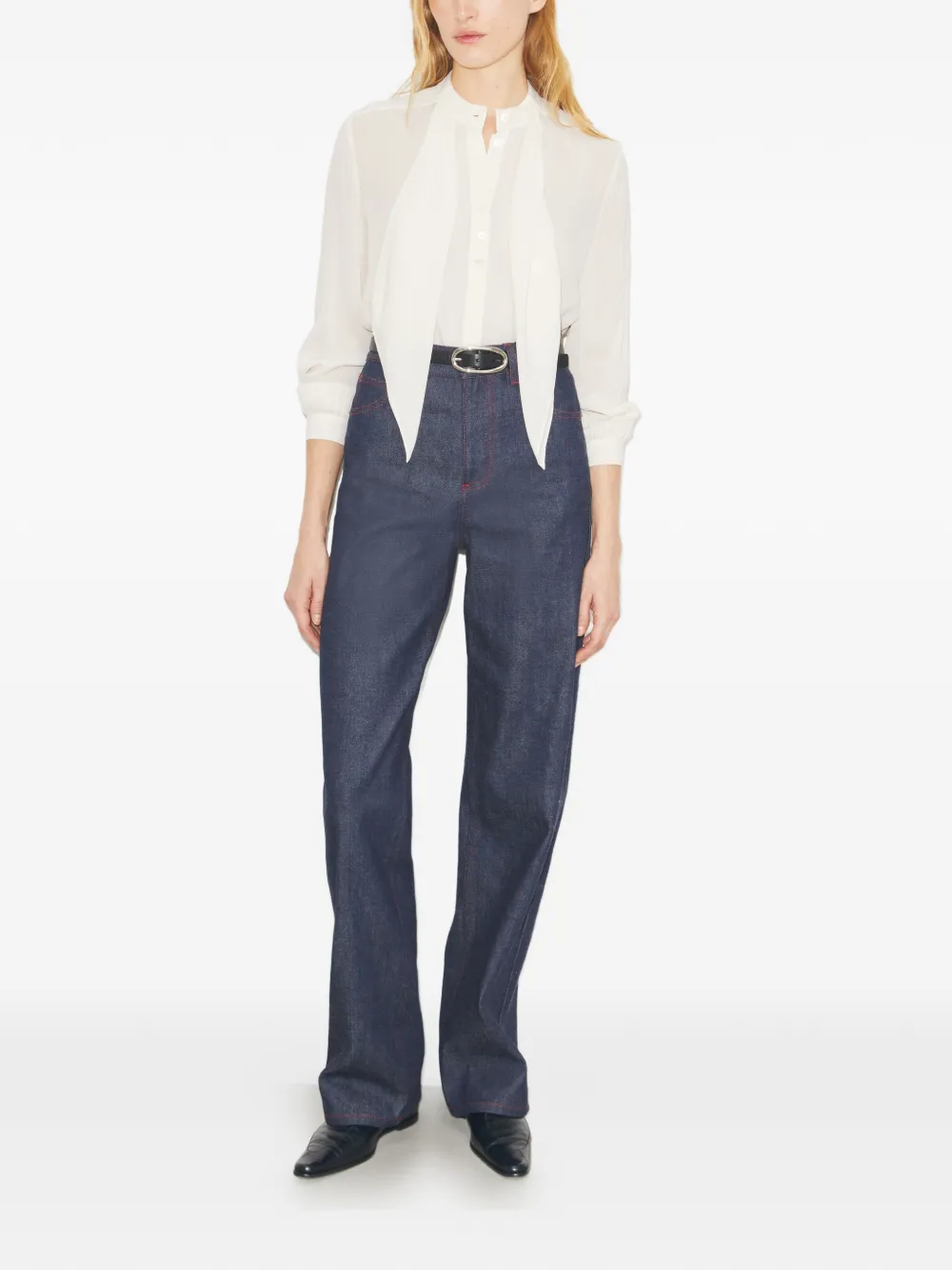  Tory Burch Georgette Bow Blouse - Neutrals 