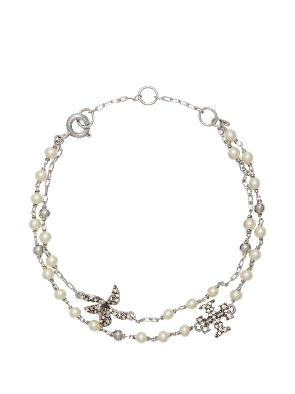 Tory Burch Moondance multi strand pearl bracelet - Argento