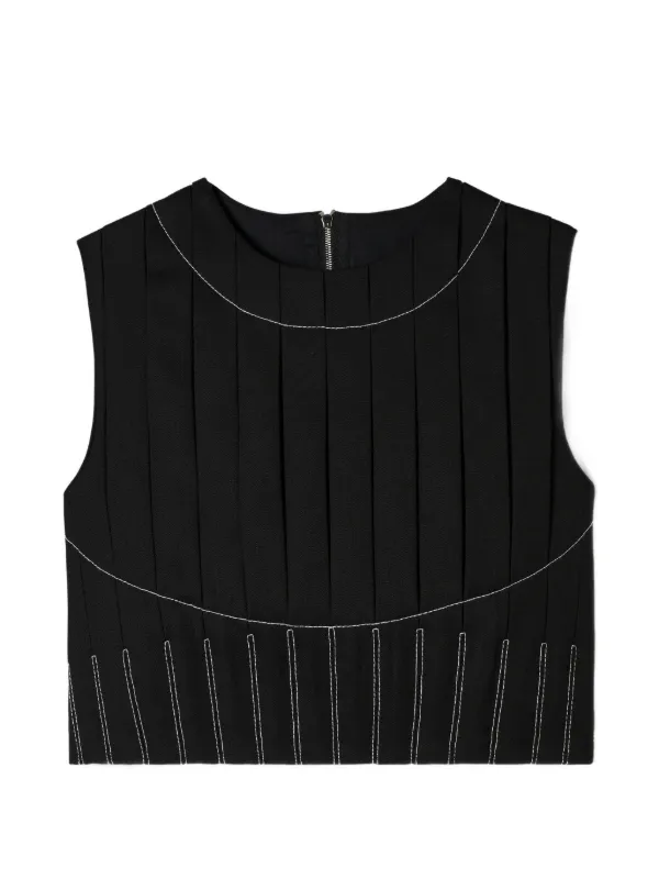 Tory Burch Wool Twill Pleated Top in Black