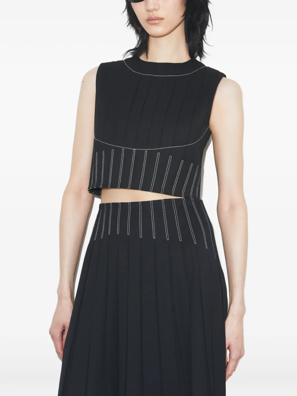 Tory Burch Wollen twill top met plooien Zwart