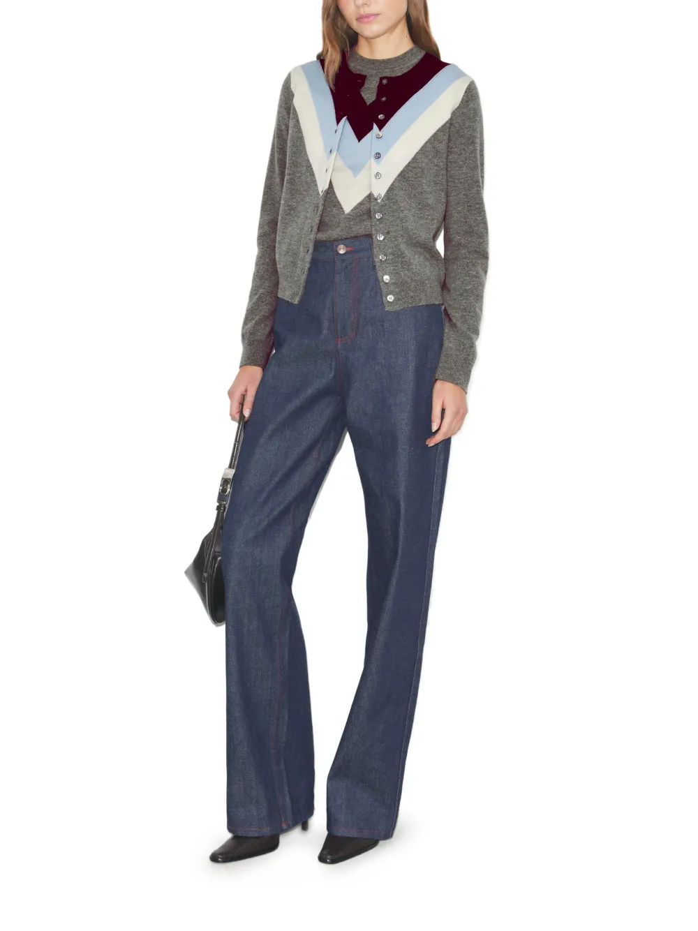  Tory Burch Chevron Wool Cardigan - Grey 